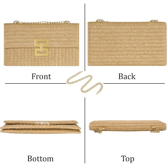 Straw Woven Clutch Purse for Women with Detachable Chain Strap Beach Party Date - Picture 5 of 7